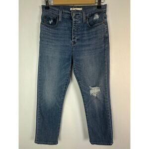 Levi's Wedgie Straight Size 29 High-Rise Cropped Distressed Button Fly Jeans